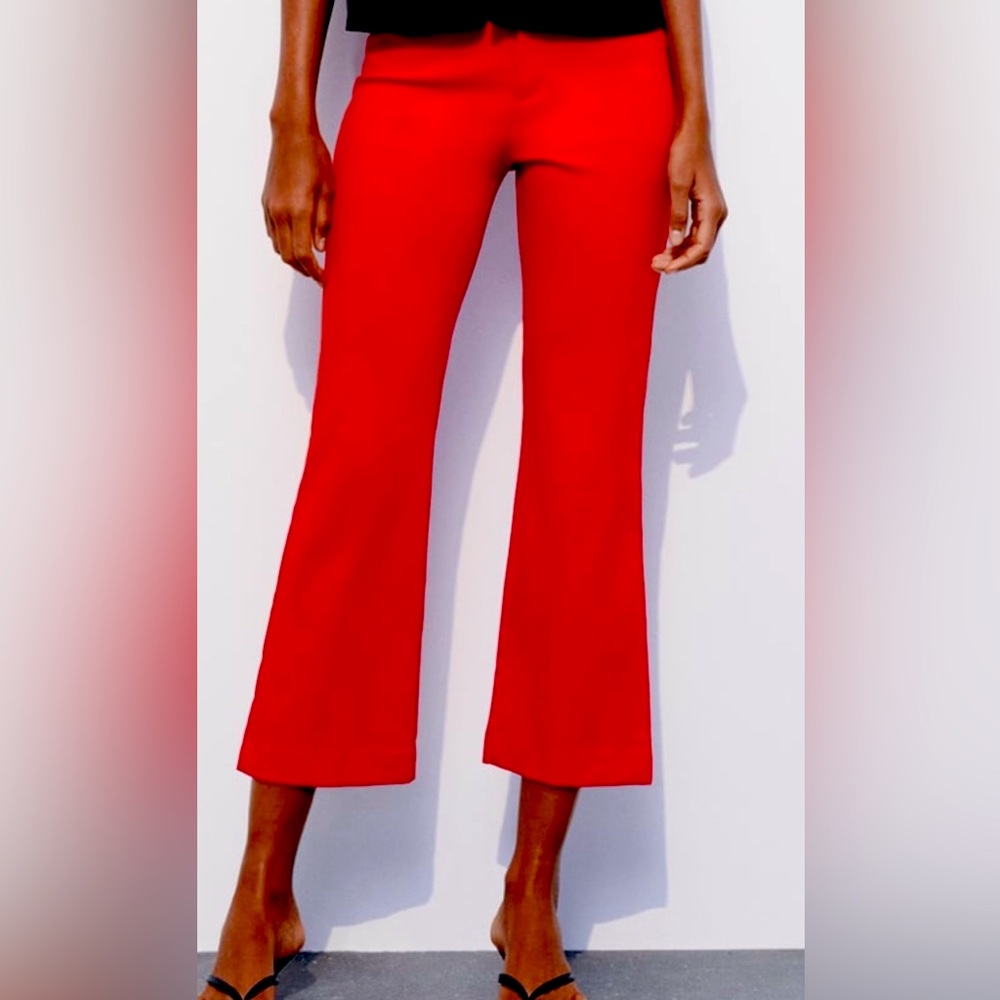 Zara red crop mini flare pants